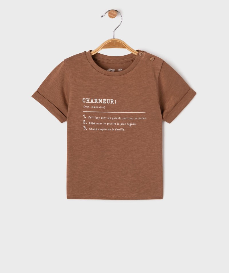 Tee-shirt manches courtes avec inscription bébé garçon